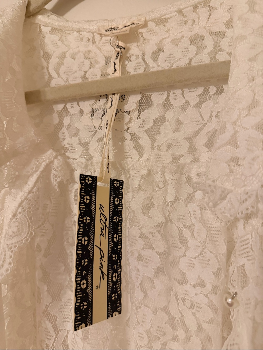Ultra Pink White Lace Button-Front Peasant Blouse - Picture 3 of 7